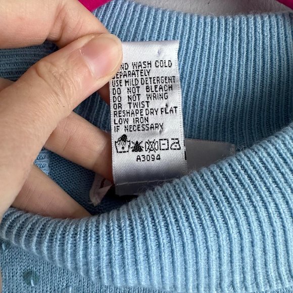 QUACKER FACTORY Light Blue Sequined Mock Turtleneck Ladies Sweater, L - Picture 4 of 5